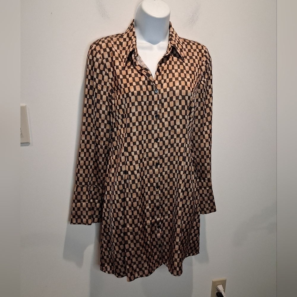 New Abercrombie & Fitch Size S Tan/black Mini Shirt Dress